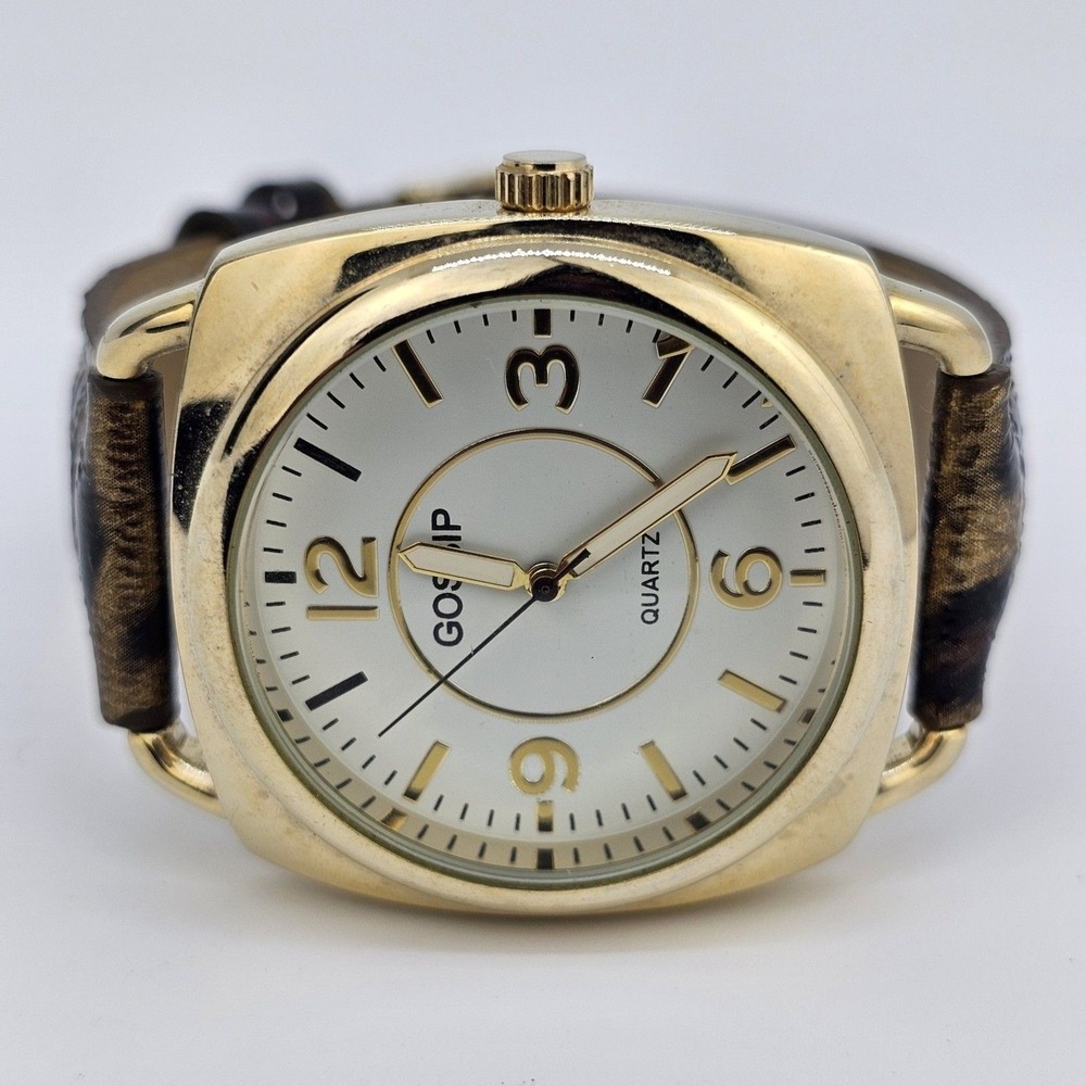 Gossip Women's Watch 40MM White Dial Leopard‎ Print Leather Bands New Battery